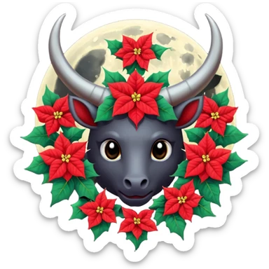 Dark moon with horns and pointsettias  sticker