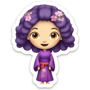 Long Purple hair lady in tradicional kimono with purple eyes sticker