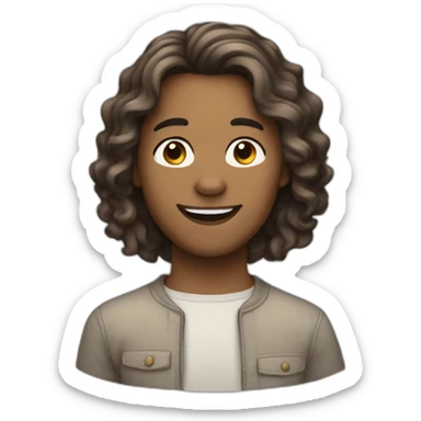The person has medium-length wavy hair, a light complexion, and a relaxed expression. sticker