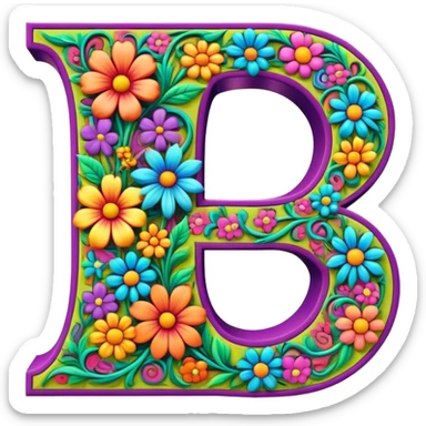 3D, gothic style psychedelic colored capital Letter “L” with hippie style flower border sticker