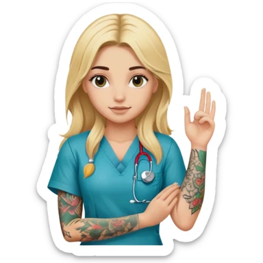blonde girl with long hair and arm tattoos with scrubs sticker
