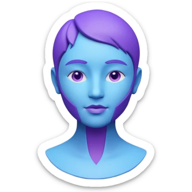 Minimalist 3D avatar, stylized human bust, smooth matte plastic texture, soft cinematic lighting, blue and purple gradient background, futuristic clean design, simple geometry, round shapes, subtle rim light, clay render style, modern digital illustration, octane render. sticker
