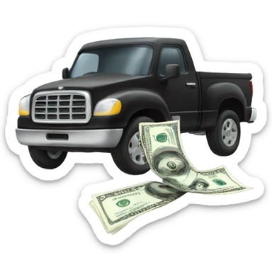 Black truck speeding with money flying out window sticker