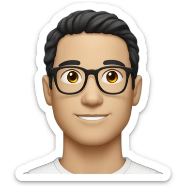 white skin young man with brown eyes and black hair and glasses sticker