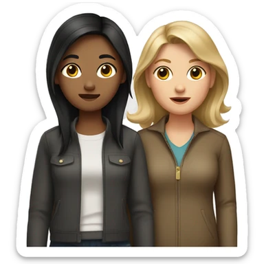 Dark broken haired mom and dark blonde haired daughter  sticker