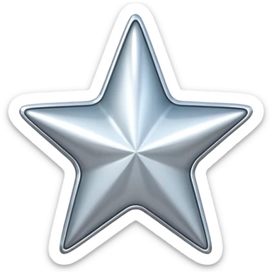 Chrome silver star emoji, iOS emoji style, glossy metallic surface, soft reflections, minimalistic, centered, clean white background, high detail, smooth gradients sticker