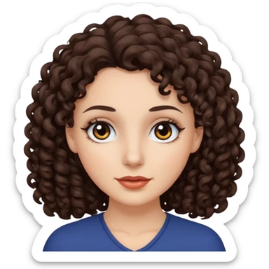 White woman with dark brown curly hair. and black eyes sticker