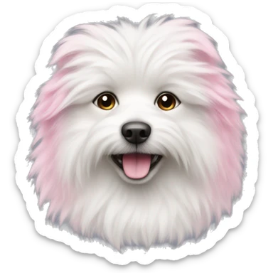White fluffy dog with pink sticker
