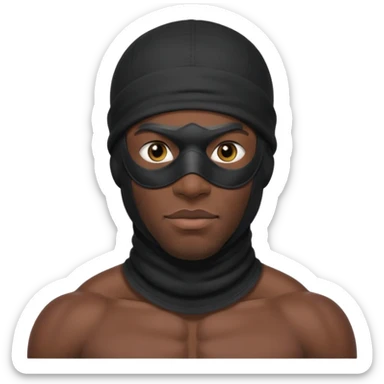 smug muscular african male black ski mask wearing guy with no top. wears a full ski mask with only eyes revealed sticker