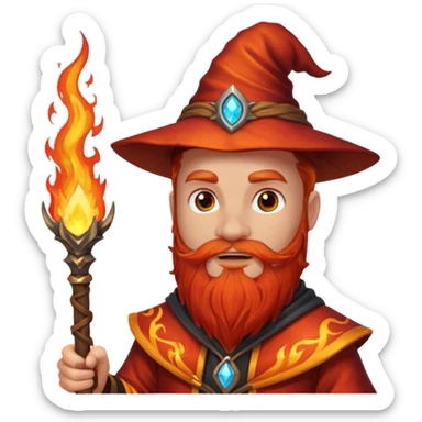 Fire Wizard – red beard, ember glow on staff tip sticker