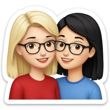 pretty light blonde girl barbie kissing nerd with black hair and tan skin on the cheek sticker