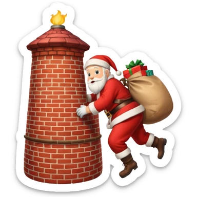 Santa Claus is carrying a bag of presents and climbing down the chimney. sticker