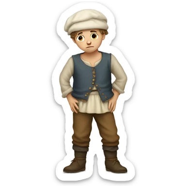 Sad European peasant child in pants sticker