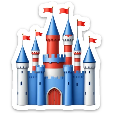 The flag has a yellow background with four horizontal red stripes running across it. In the upper left corner, there is a blue rectangle containing a white, stylized castle with three towers, the middle tower being taller than the others. sticker