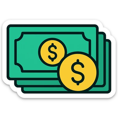 money, simple icon, clear lines, minimalistic sticker