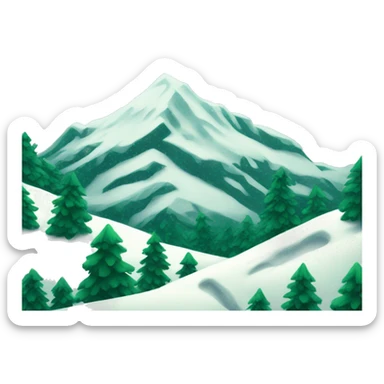 Snowfall on mountain with evergreen trees sticker