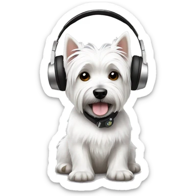 west highland white terrier with black headphone sticker