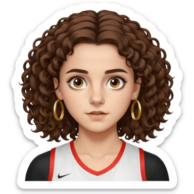 very beautiful italian girl, dark brown eyes, looking like Emma Watson, with curly and big volume very bright brown hair, and a golden piercing ring in nose on left side, doing sports

 sticker