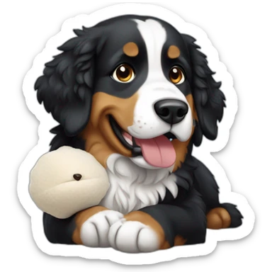 Berner sennen dog with a plushie in his mouth sticker