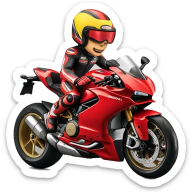 muscular biker on Ducati Corse sticker