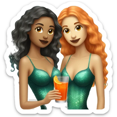 Three beautiful mermaids (light skin) drinking aperol sticker