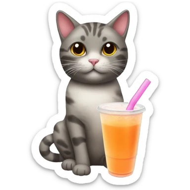 Cat drinking boba tea sticker