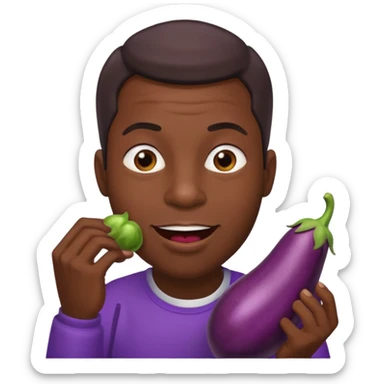 Black man biting his lip, while holding an eggplant infront of him sticker