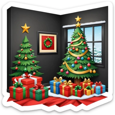 create a realistic room with a lot of  christmas chaos sticker