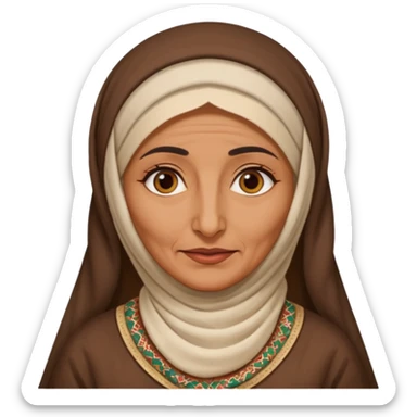 an old emirati women wearing traditional cloths covers her face with burg'a sticker