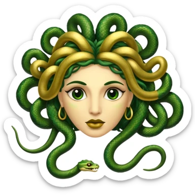 The Sicilian Medusa in gold and green and make the snake hair have snake faces  sticker
