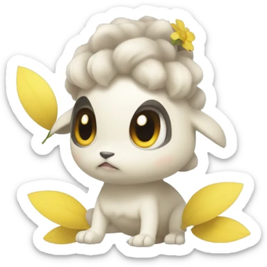 a white female only pokemon with stubby arms and legs it also has a yellow petals under its lower body covering its lower body sticker
