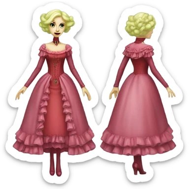 galora "green blonde alien woman"  in red pink Victorian dress elegant, full body sticker