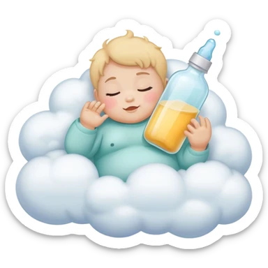 Baby laying on a cloud with a bottle  sticker