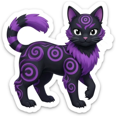  hyper-realistic cool edgy dark black purplish blackish edgy fantasy ethereal feline-vernid-sergal-monster-furret-Lycanroc-umbreon-fursona animal creature full body with intricate markings  sticker