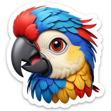 Cinematic Realistic Comical Macaw Portrait Emoji, Head tilted dramatically with an exaggeratedly amused expression, featuring a striking array of vividly detailed scarlet and blue feathers with bold natural accents and wide, expressive eyes full of playful disbelief, rendered with lifelike texture and vibrant hues, high shine, dramatic yet playful, styled with an air of cheeky avian mischief, soft glowing outline, capturing the essence of a spirited and over‐the‐top macaw that looks ready to flap its way into viral fame! sticker