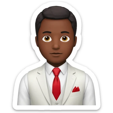 businessman, black skin, white suit vest, red tie sticker