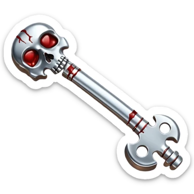 Emoji-style metallic bones with traces of blood, steel texture, dark dramatic tone, clean background sticker