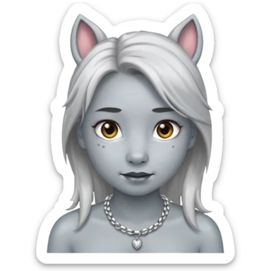 Female with Silver Necklace, grey skin,pony hair, more bright silver,highlight necklace, different expressions. sticker