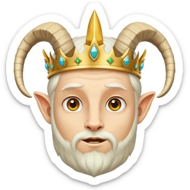 man with goat horns wearing a crown sticker