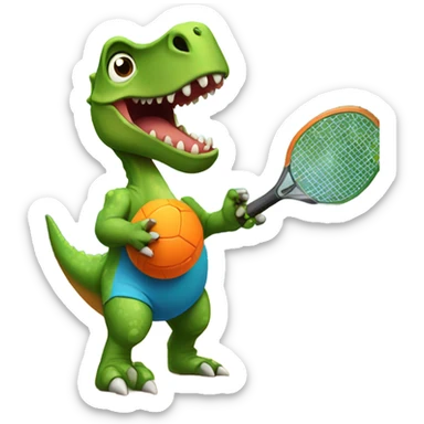 Dinosaur playing pickleball sticker