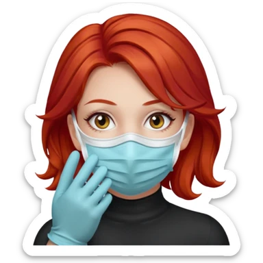 girl with red hair wearing gloves and covid mask sticker