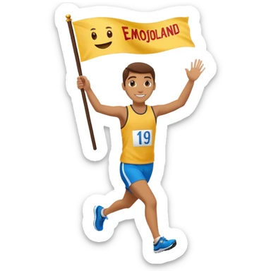 happy runner waving a flag that says 'emojiland’ sticker