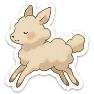vanilla-colored cloud doe with rosy cheeks, floating with witch-like grace, social media brand identity mascot, Ghibli style sticker