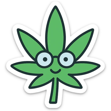 clean icon of a fun and friendly weed leaf with glasses sticker