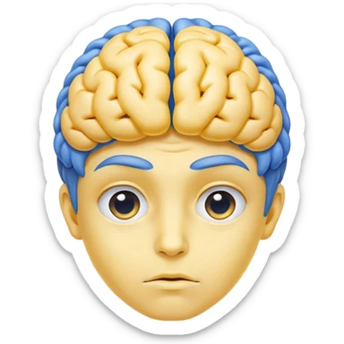 Adult person face emoji with a blue brain for hair and yellow skin sticker