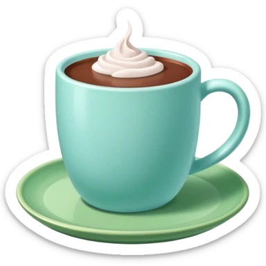 hot chocolate in a pastel blue mug on a green plate sticker