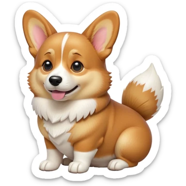 cinematic-[corgi dog]-realistic-full-body-sitting-emoji,-tail-resting-loosely-beside-its-paws,-head-tilted-dramatically,-sleek-[corgi]-fur,-simplified-yet-realistic-focused-features,-highly-detailed,-glowing-with-an-almost-sarcastic-glow sticker