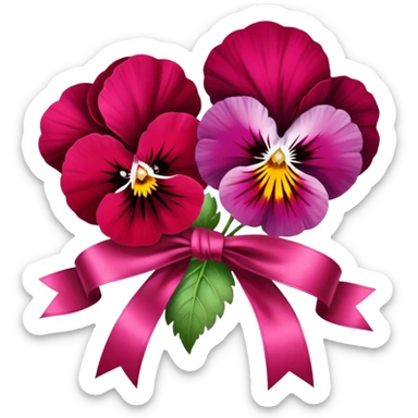 Pansies in Persian red color tied with silk aesthetic ribbon of powder raspberry color in glamour vintage theme sticker