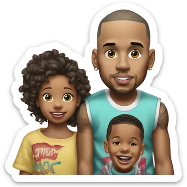 Hyper Realistic Chris Brown with daughter Royalty, son aeko sticker