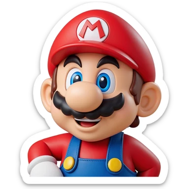 a worker in factoryA 3D-rendered head of a character inspired by Super Mario, facing slightly from front-left to right. The head should include his signature red cap with an ‘M’, large round nose, thick mustach sticker